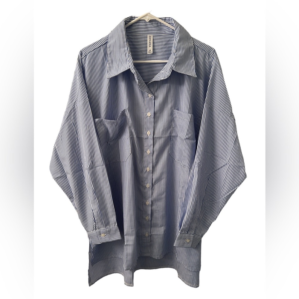 Blue & White Button Front Shirt
